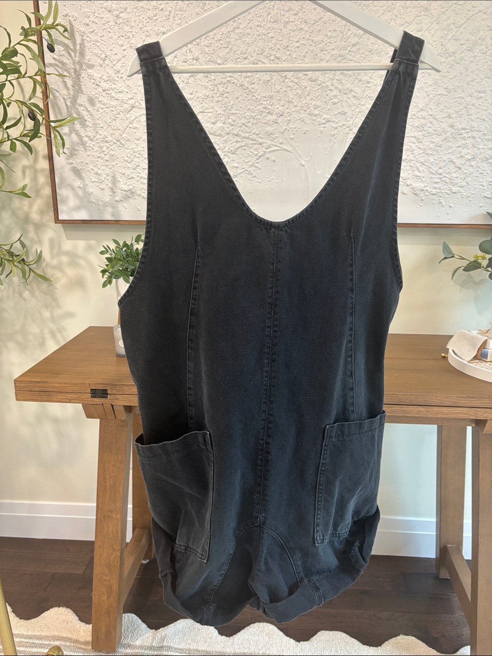 We The Free Black Washed Tank Romper with Front Pockets